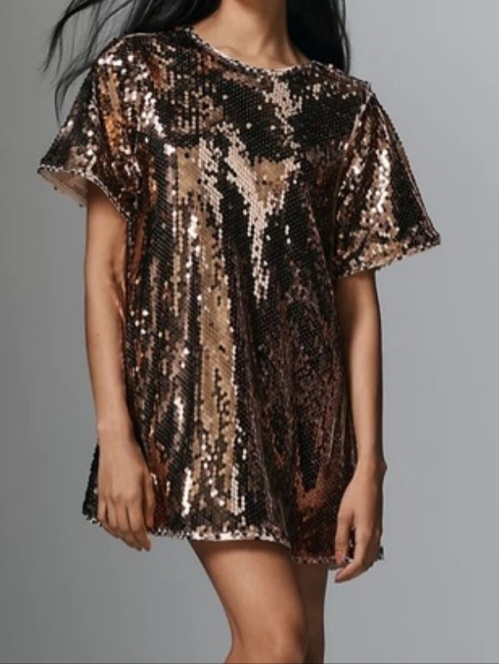 NWT Maeve Gold Sequin Short Sleeve Party Mini Dress